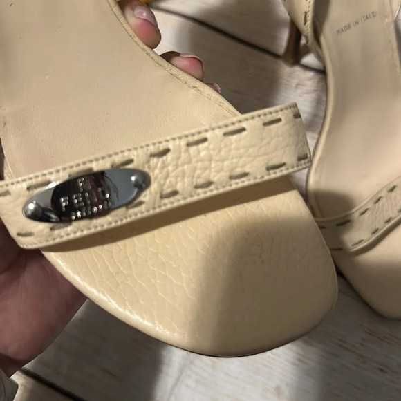 Fendi Leather logo strappy nude Beige party work heels Size 6 - Picture 8 of 11